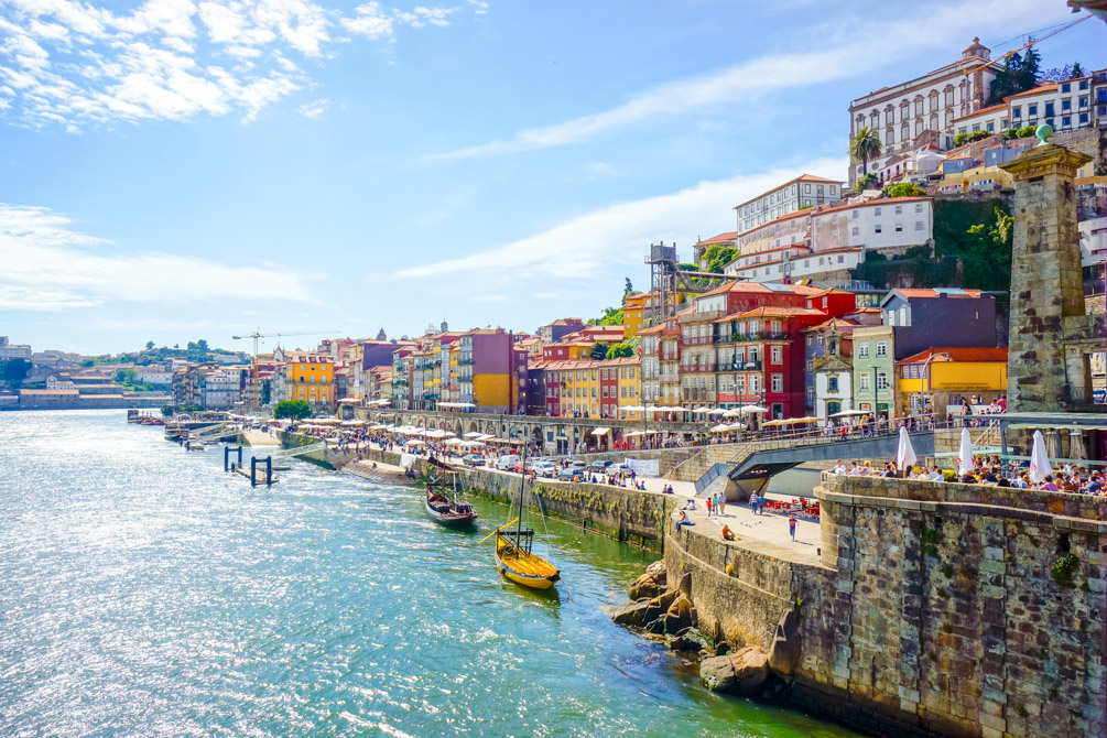 Colorful riverside buildings along the Douro River in Porto, Portugal